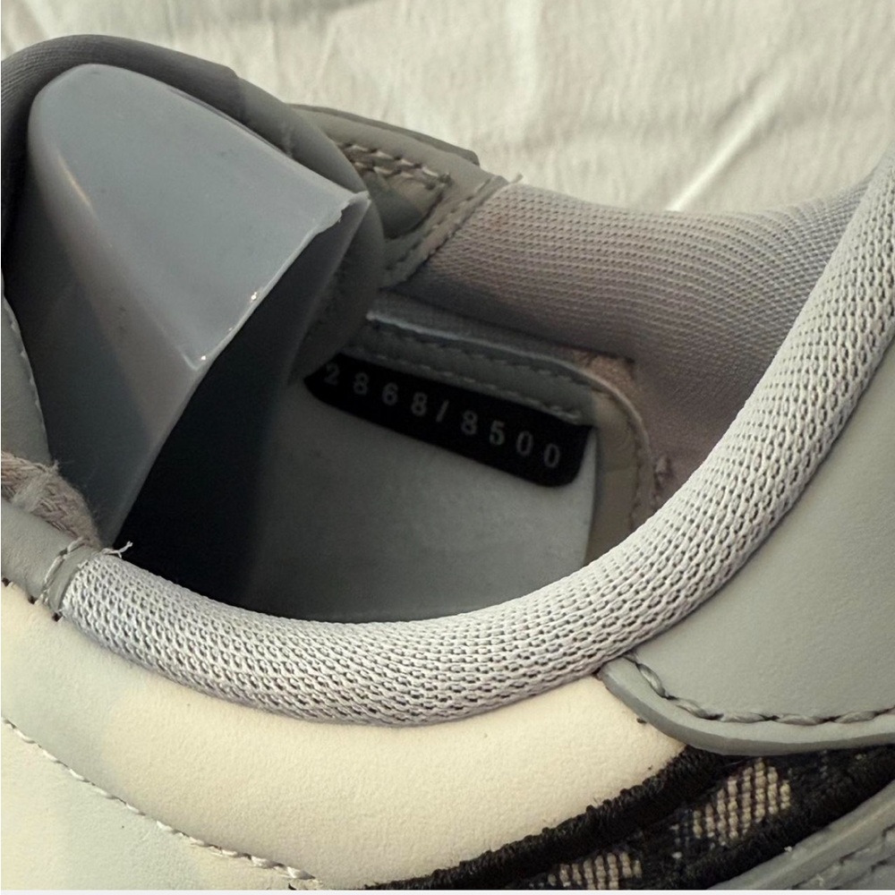 Dior x Air Jordan 1 Low Sneakers - gray & white leather w/Dior MM navy Swoosh. - Picture 5 of 9